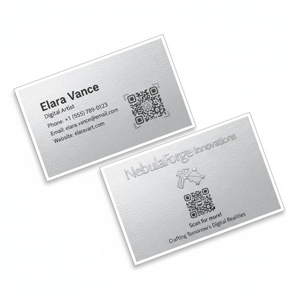 silver foil qr code business card