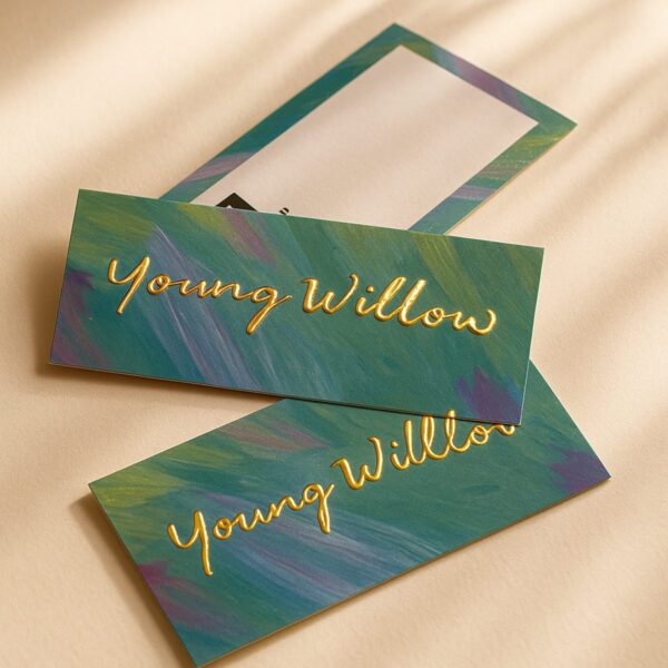 Gold foil business cards with Young Willow design