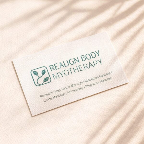 Linen Business Cards - Realign Body Myotherapy with linen texture