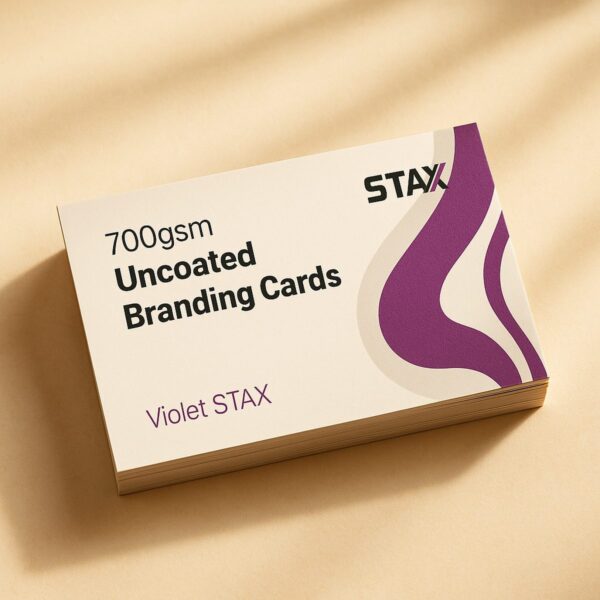 STAX business cards with purple coloured edge