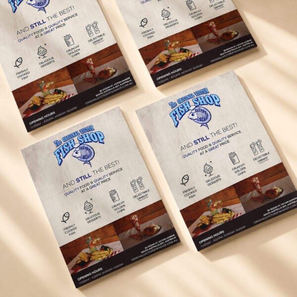 A5 flyers printed for The Original Victor Fish Shop