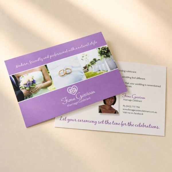 Printed postcard - marriage celebrant