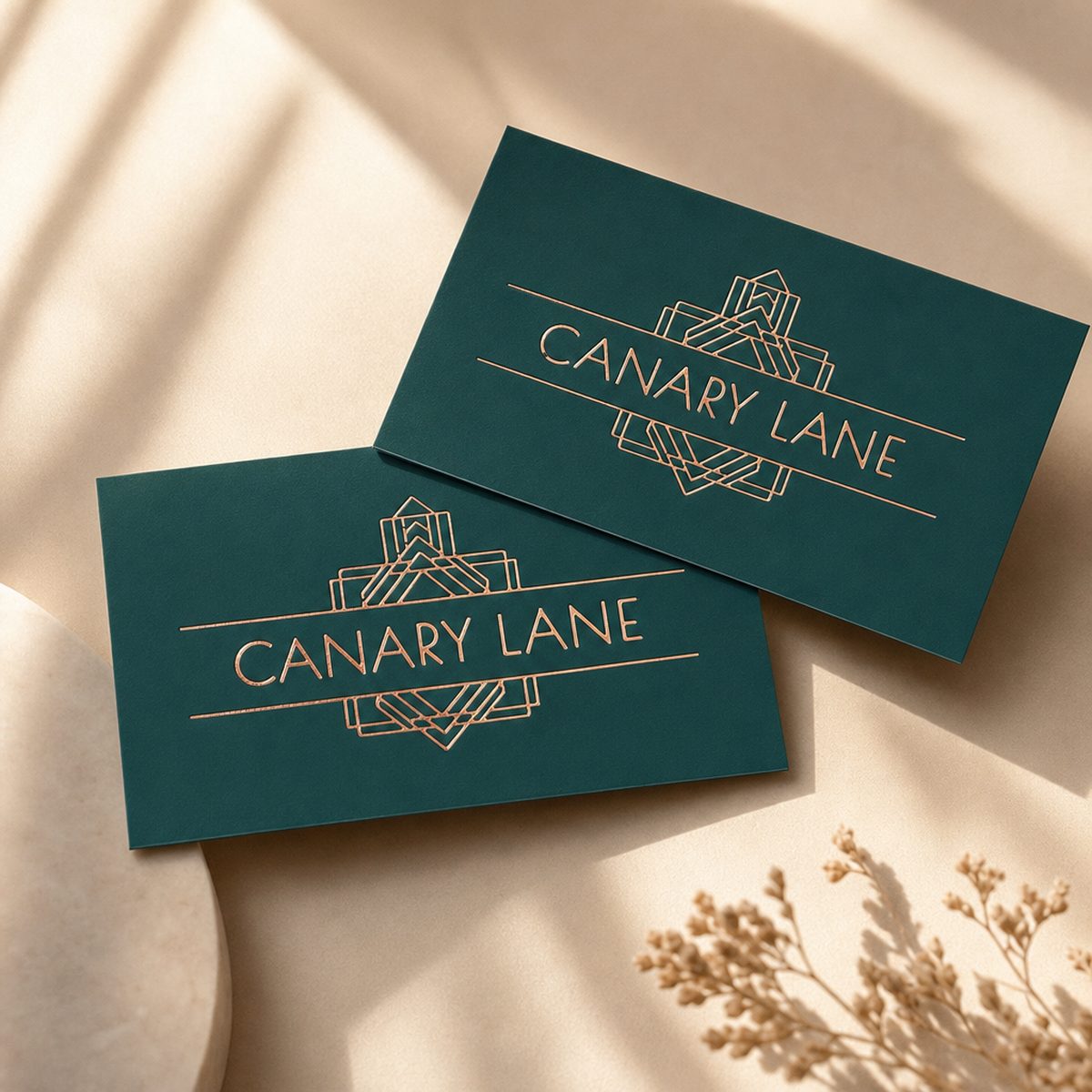 Rose gold foil business cards - Canary Lane