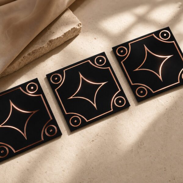 Rose gold foil business cards - geometric star pattern