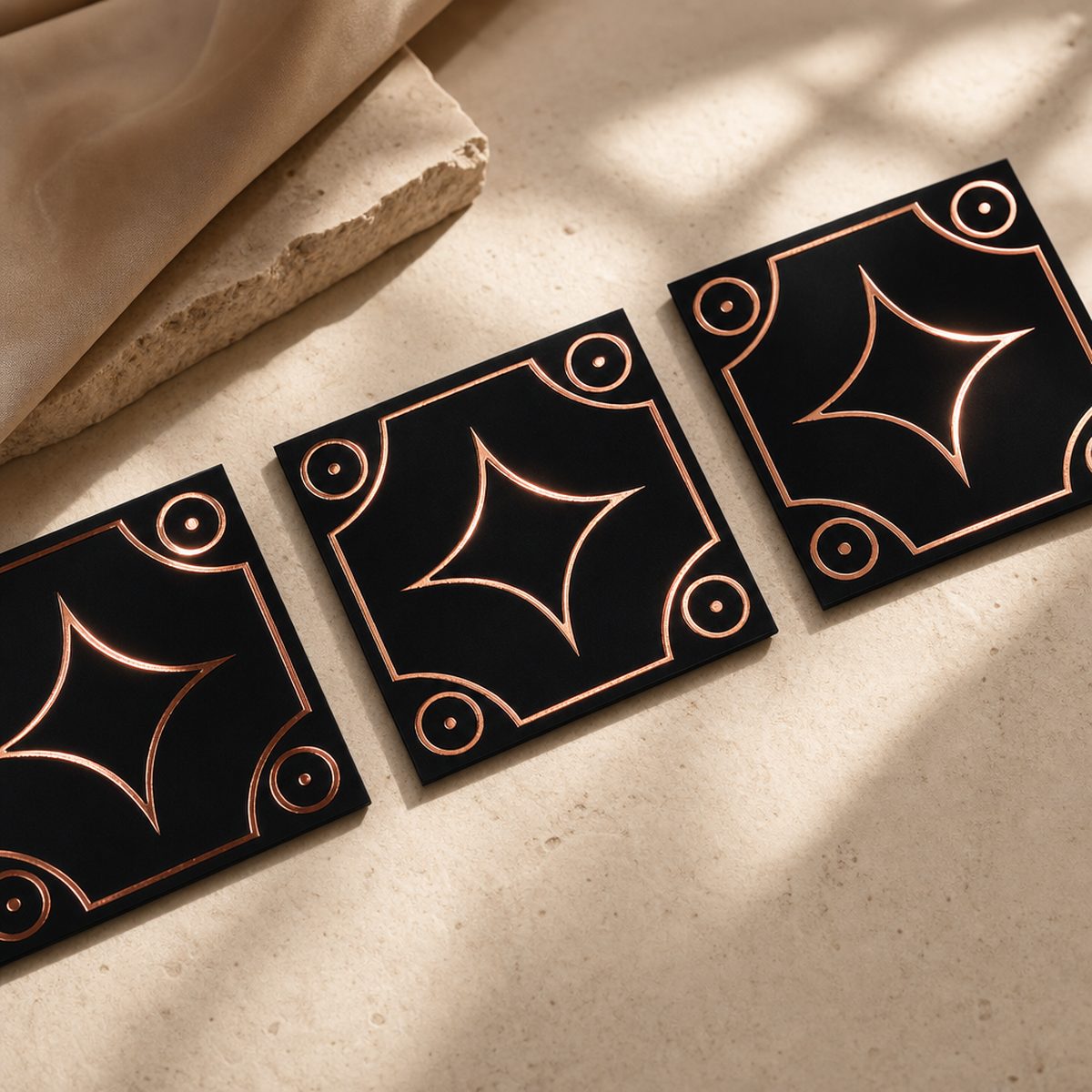 Rose gold foil business cards - geometric star pattern