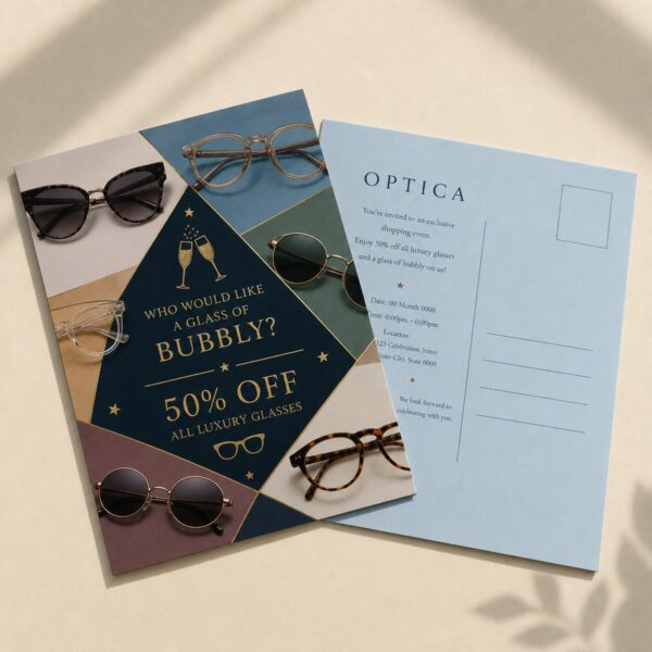 Velvet laminated postcard - eyewear promotion