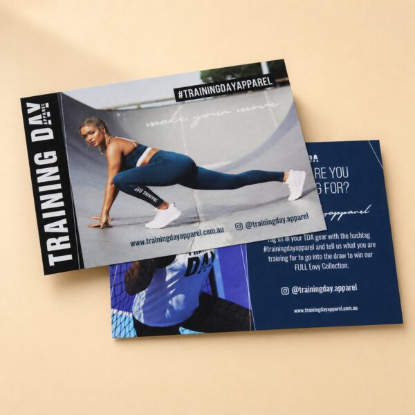 Velvet laminated postcard - activewear brand