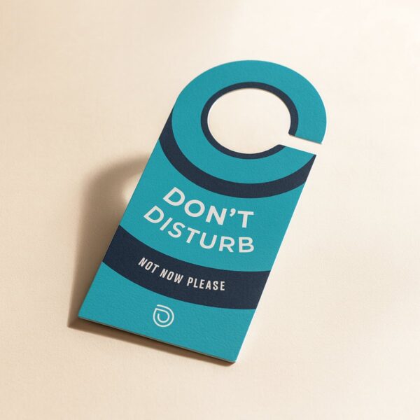 Premium 350gsm door hanger, angled view - Space Print