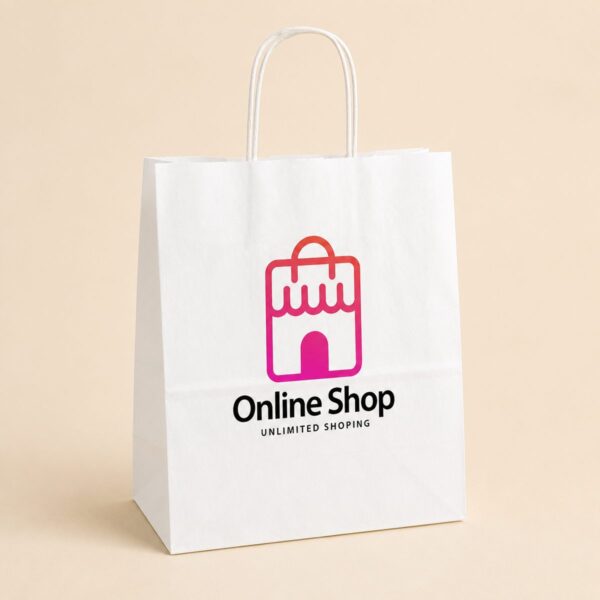 Printed white paper junior carry bag with twisted paper handles