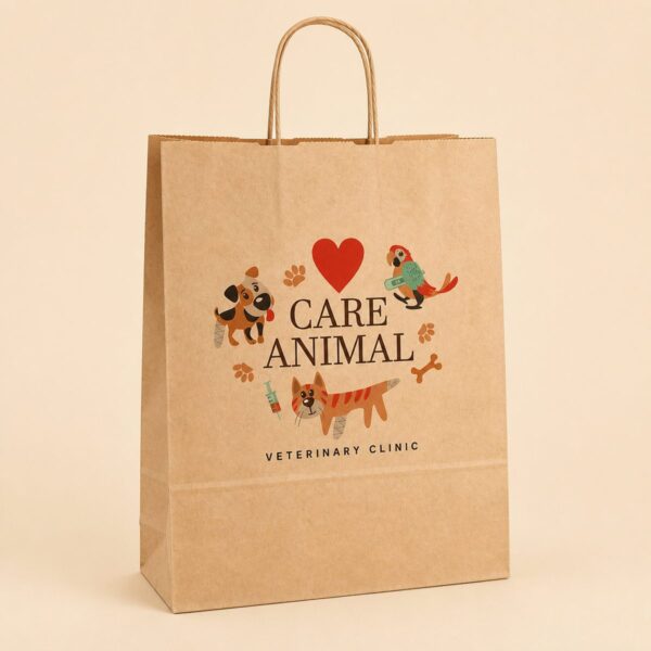 Printed kraft paper large carry bag with twisted paper handles