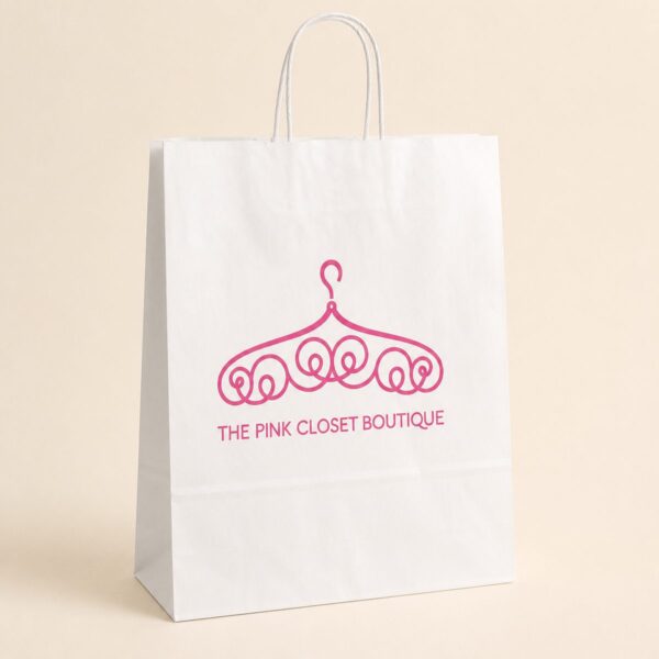 Printed white paper large carry bag with twisted paper handles