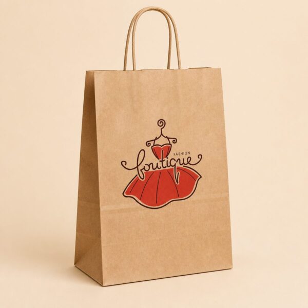 Printed kraft paper medium carry bag with twisted paper handles