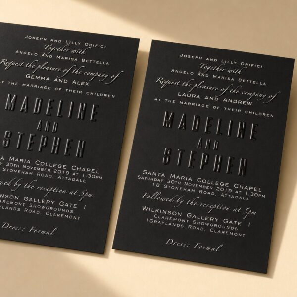 Scodix postcards with raised gloss print on black card