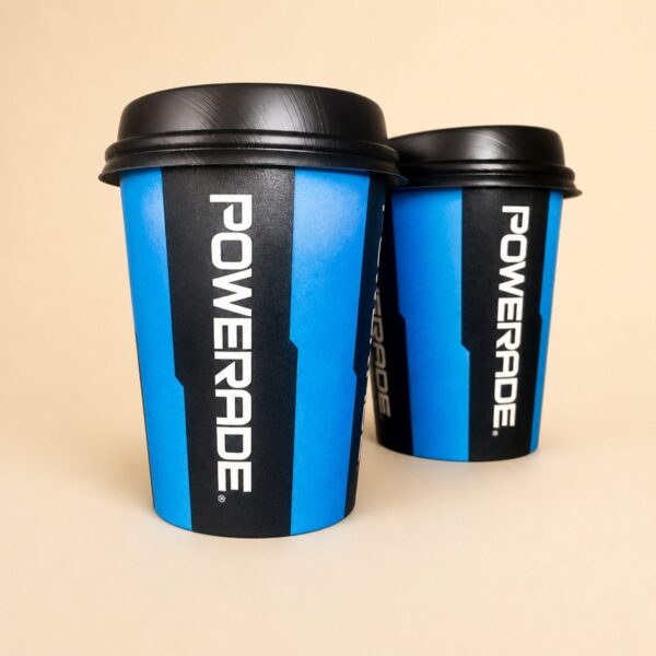 Custom printed single wall coffee cups 8oz with black lids