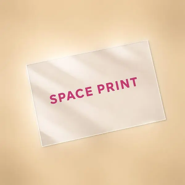 Transparent clear plastic business card with magenta print