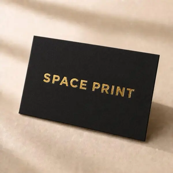Gold foil hand-pressed into black cotton business card