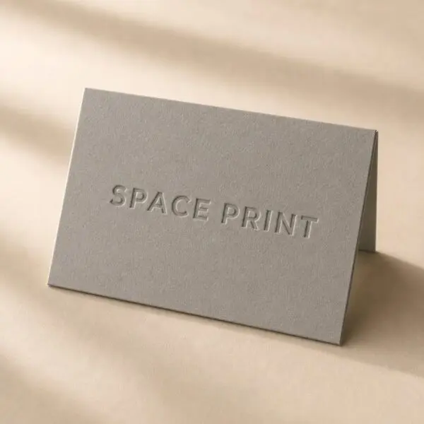 Blind letterpress business card on grey cotton stock