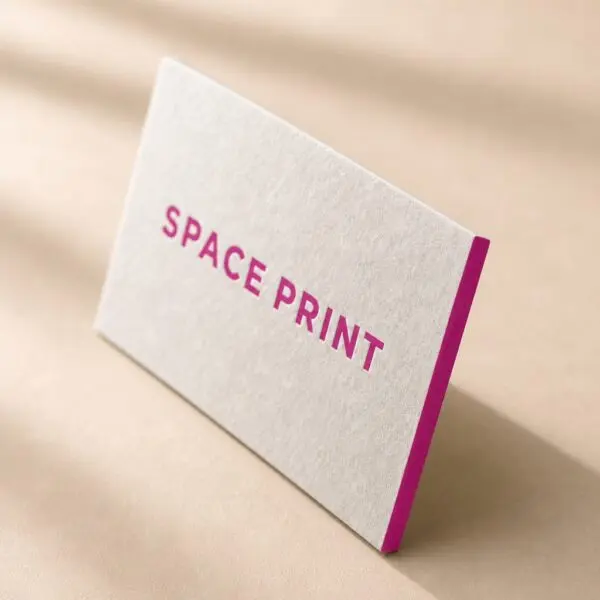 Painted edge business card with magenta edge on thick white cotton