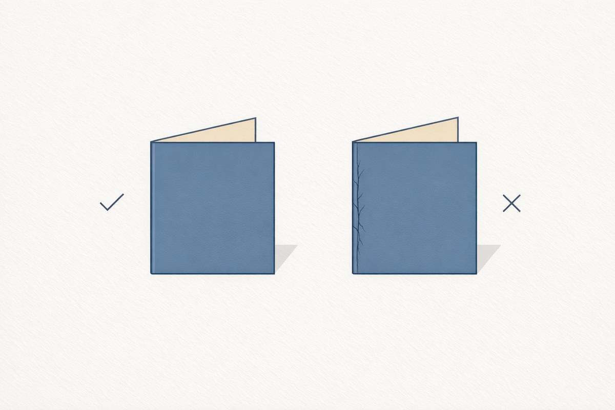 Diagram comparing a cleanly creased fold with a cracked fold