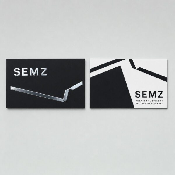 Front and back of a silver foil business card printed both sides