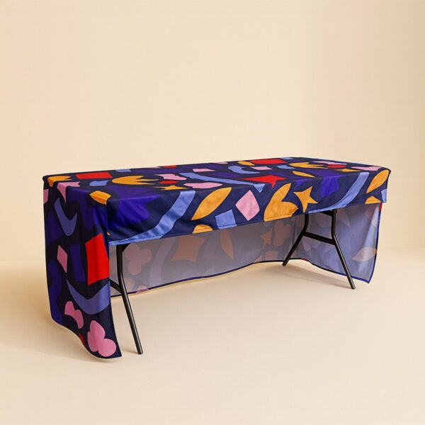 Printed table cloth, Open Back style, seen from behind