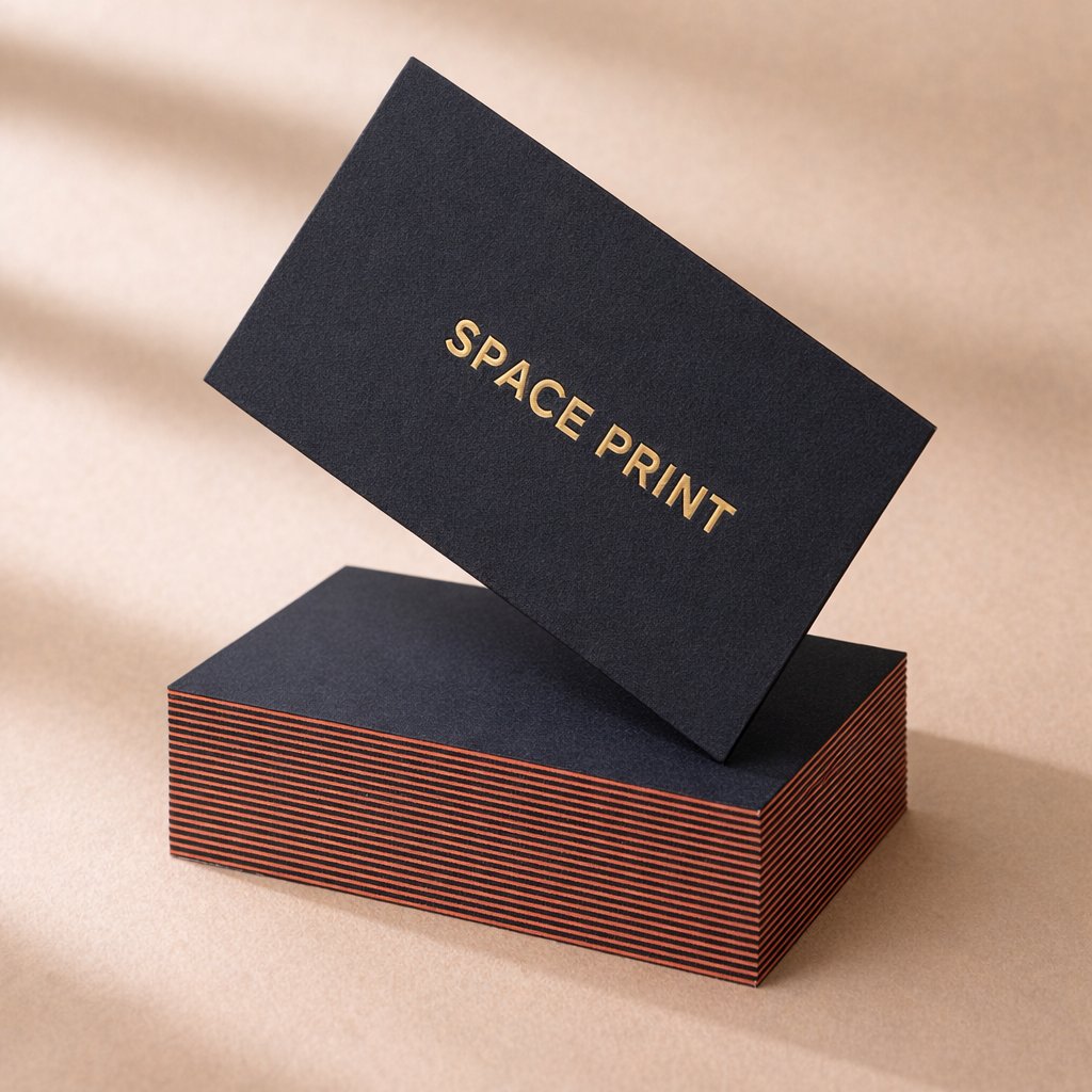 Duplex coloured paper business cards with gold foil