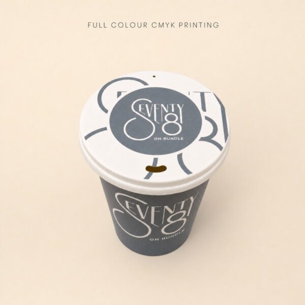 Seventy8 coffee cup with matching full colour CMYK printed paper lid