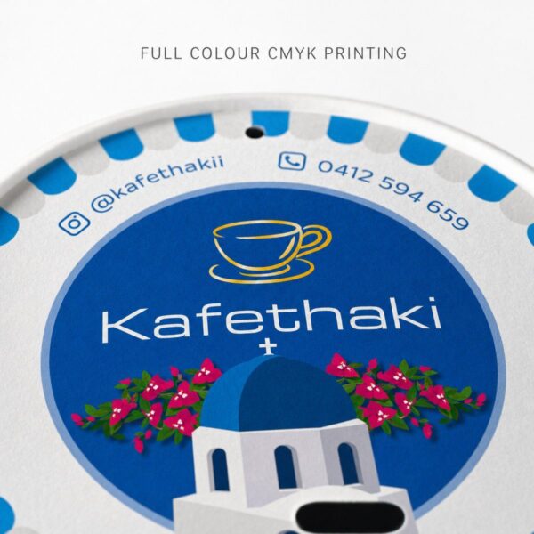 Close up of full colour CMYK printing on a paper coffee lid