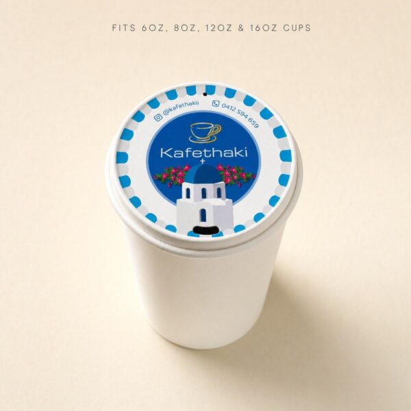 Custom printed paper lid that fits 6oz, 8oz, 12oz and 16oz cups