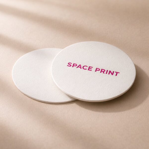 Round die cut business cards with magenta print