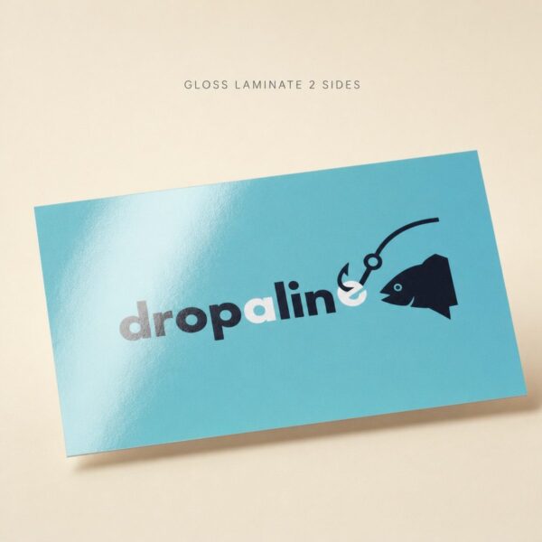 Gloss laminate 2 sides on a turquoise business card