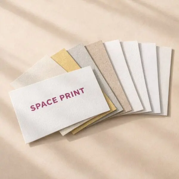 Specialty paper business cards in metallic, cotton and textured papers